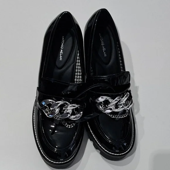 Antonio Melani Palmer Lug Sole Chain Detail Platform Loafer Pumps - Picture 2 of 8